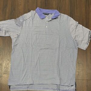 Ralph Lauren Striped Polo Shirt with Purple Collar